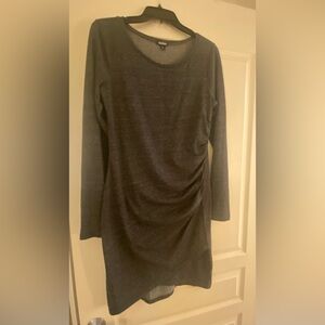 Tildon - Charcoal, Long Sleeve, Fitted Short Dress.